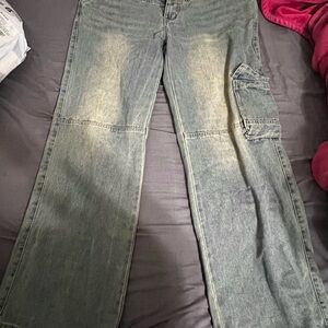 SHEIN Green Flare Wide Leg Jeans